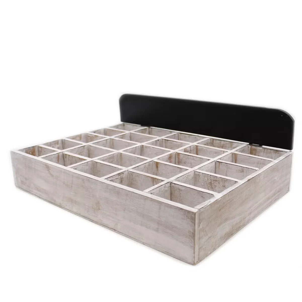 Wooden compartment tray featuring 25 individual sections, displayed stacked together