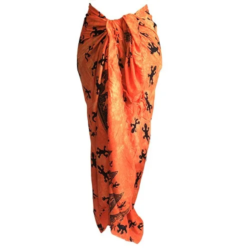 Orange Bali sarong with bold geometric pattern