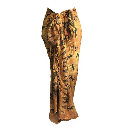 Bali Gecko Sarong in chocolate color with an embroidered gecko design.