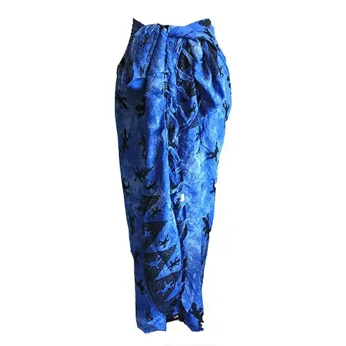 Blue sarong from Bali Gecko brand displayed folded, ready to wear.
