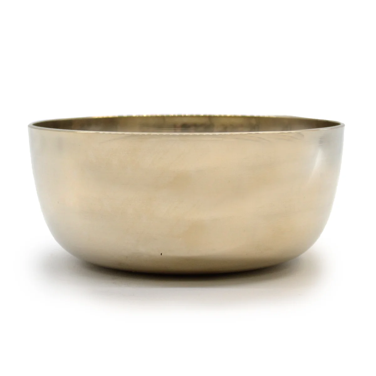Large brass sing bowl, 17 cm long, matte metallic finish.