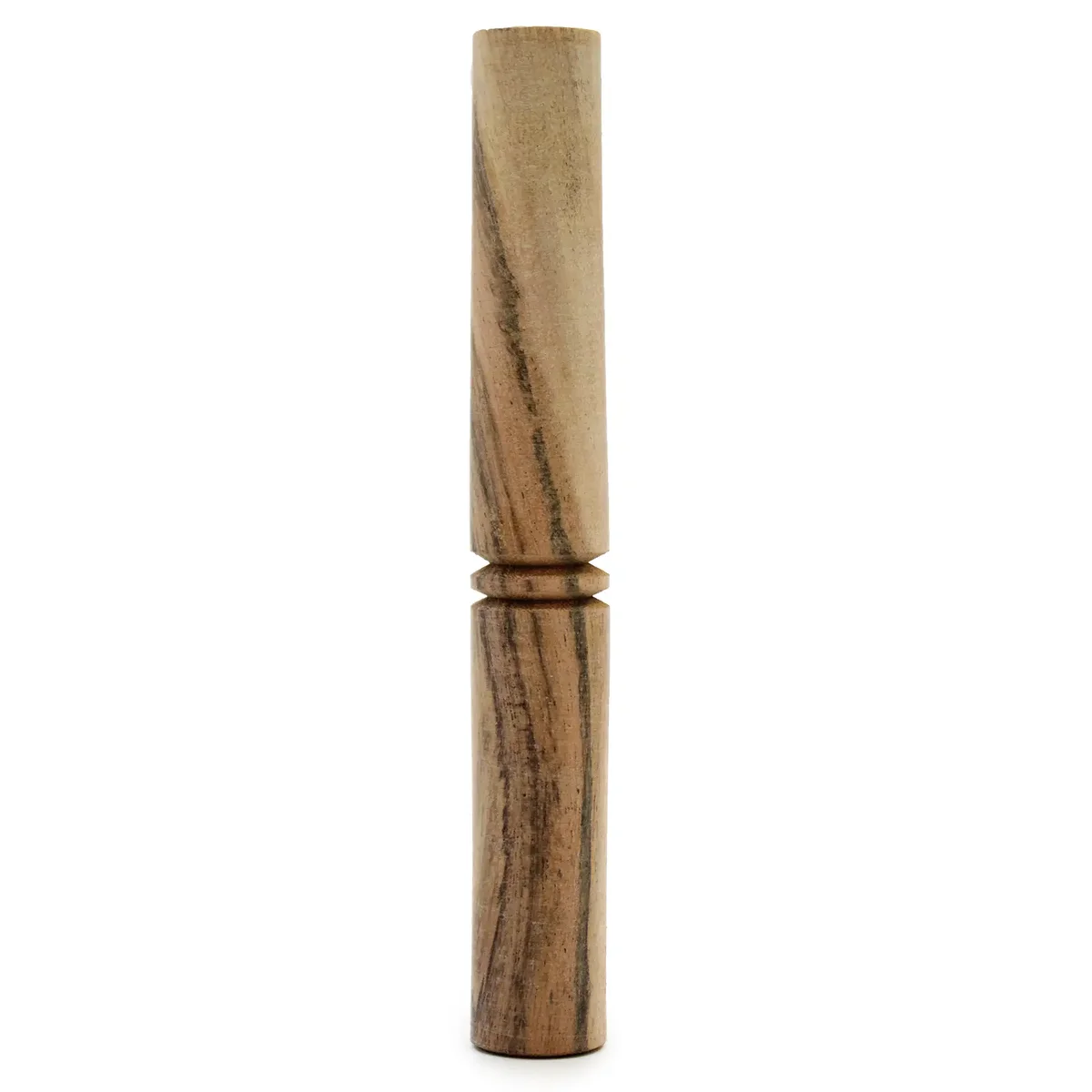 Small wooden stick with plain finish on a neutral background.