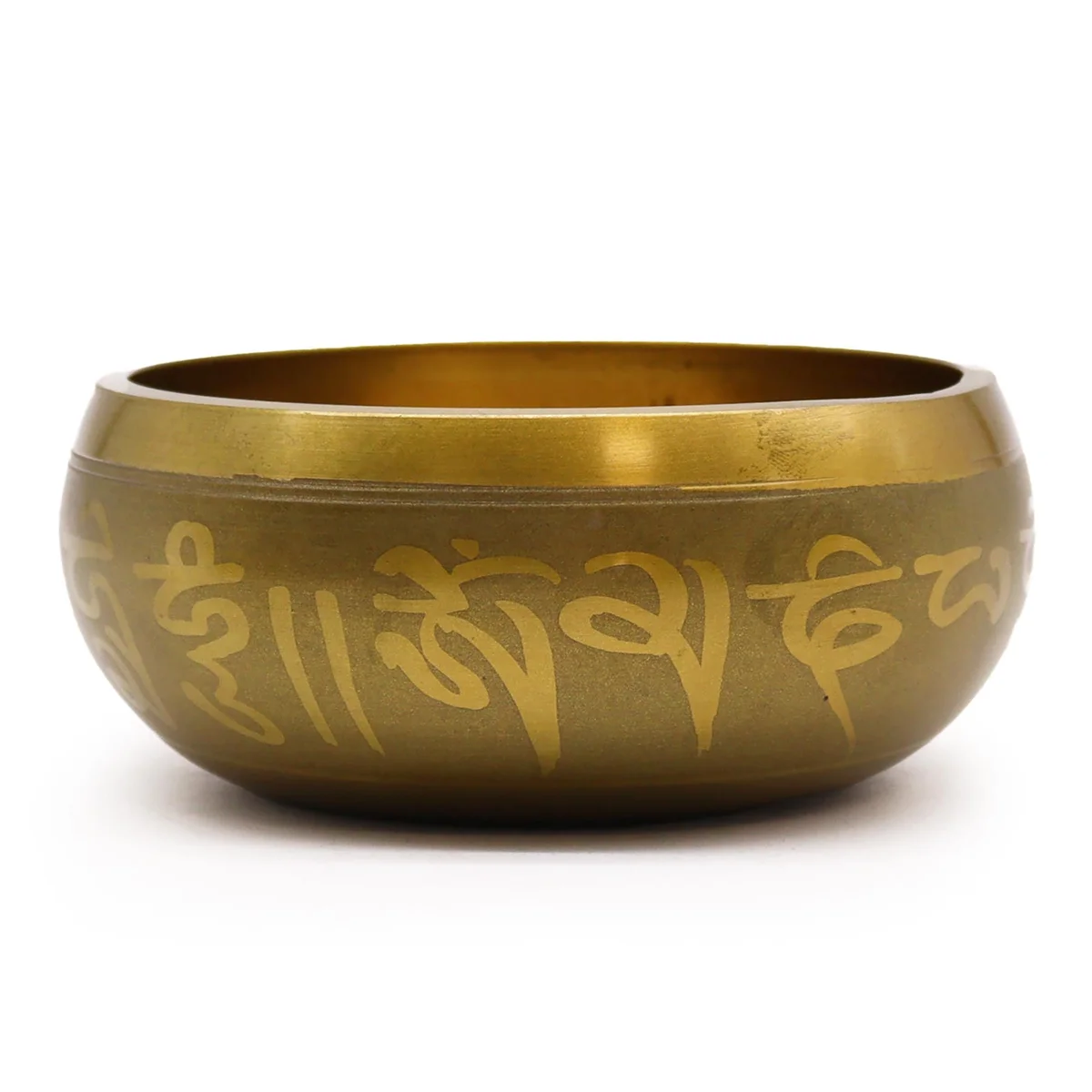 Ganesh singing bowl on a wooden table.