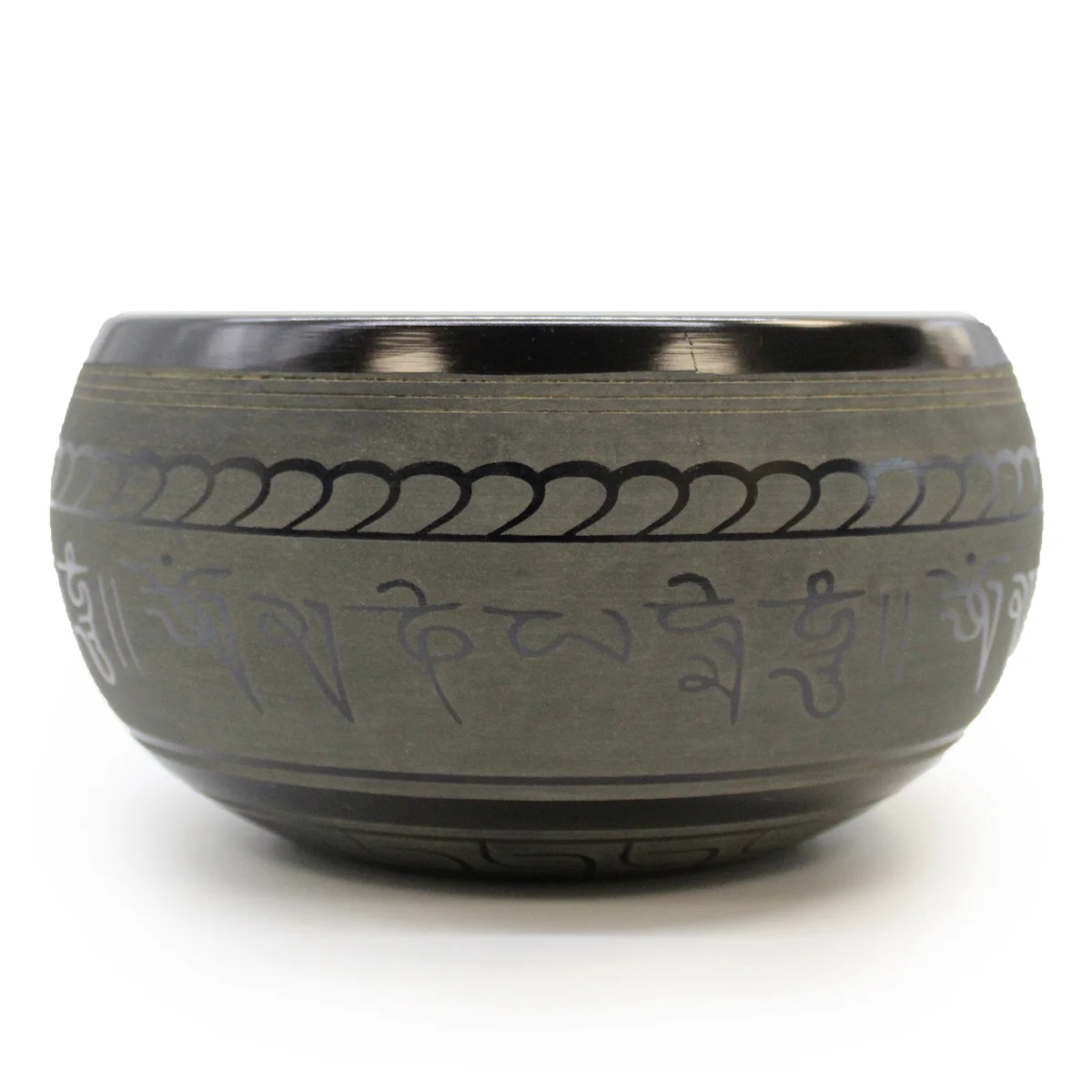 Singing bowl featuring a Buddha figurine.