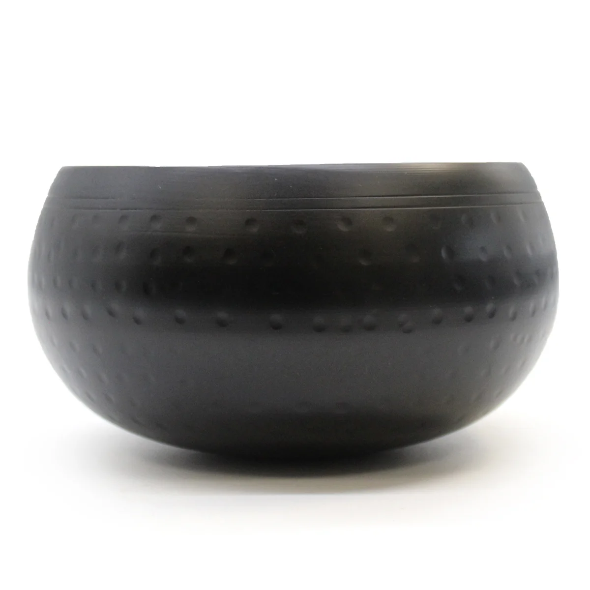 Large black beaten bowl, 18cm, matte finish with textured pattern.