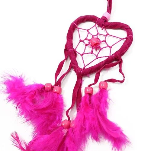 Small heart dreamcatcher in turquoise, pink and purple colours.