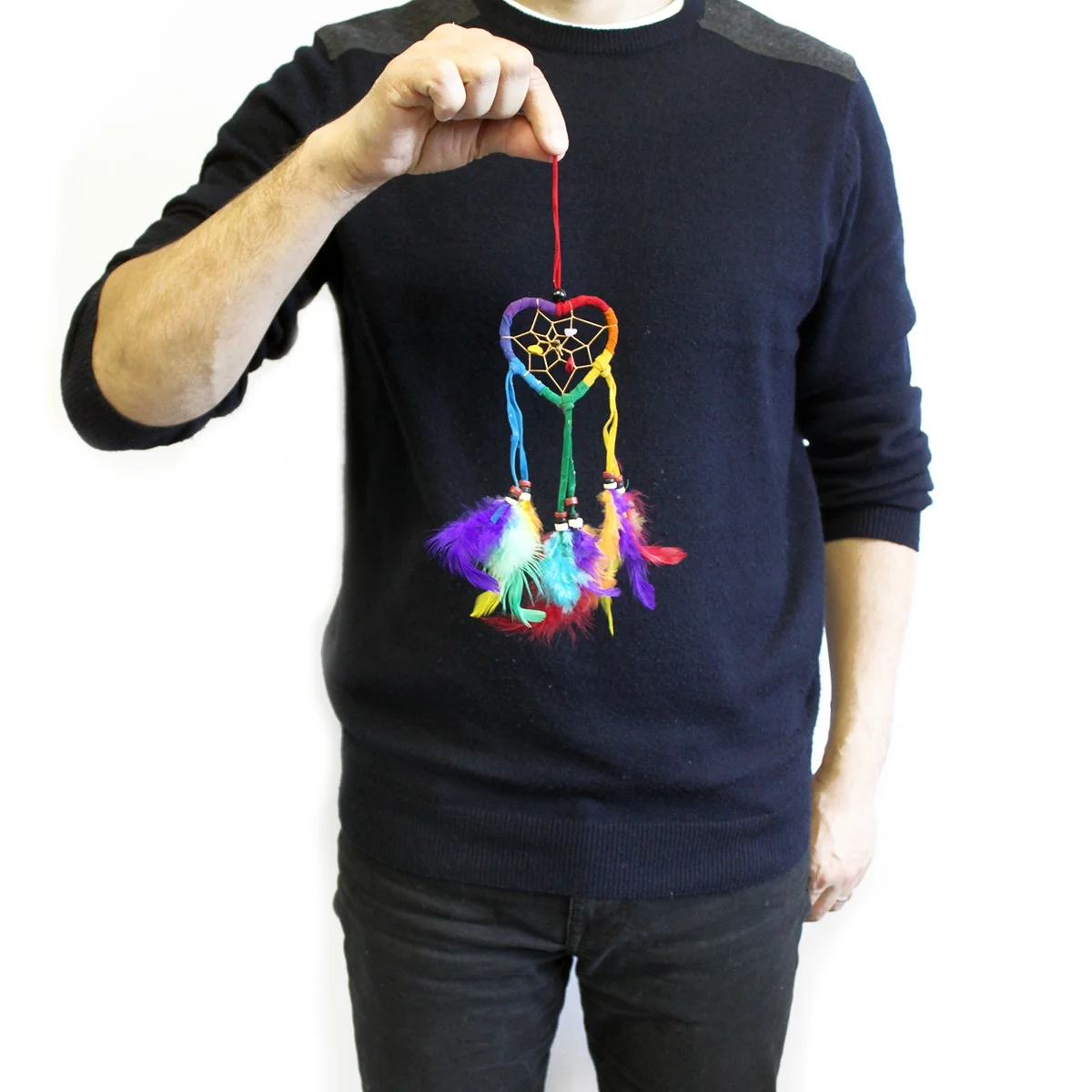 Small heart dreamcatcher in rainbow colours from Bali.