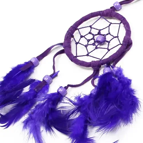 Turquoise dreamcatcher with pink and purple accents, round Bali style, small size