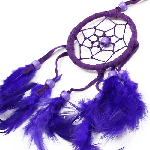 Small round turquoise, pink dreamcatcher and purple Bali with twine web and bead accents