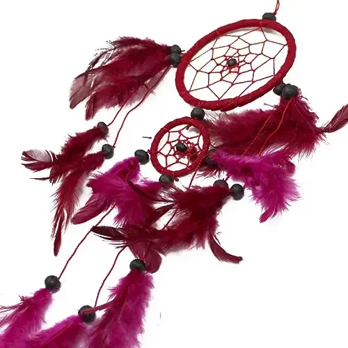 medium round dreamcatcher featuring black, white and red strands