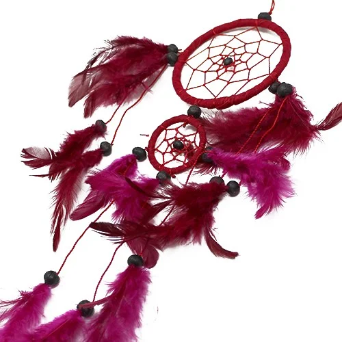 black white red dreamcatcher, medium round Bali design on a wooden frame