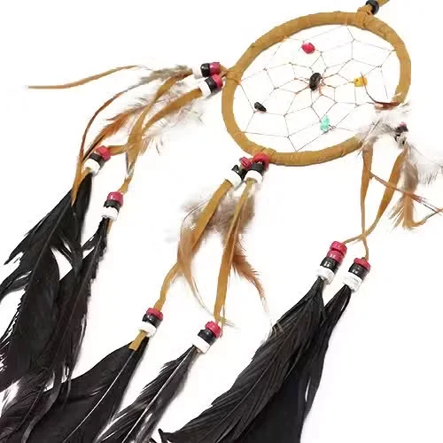Medium round Bali dreamcatcher in cream, coffee, and chocolate tones, a piece of handmade Bali decor.