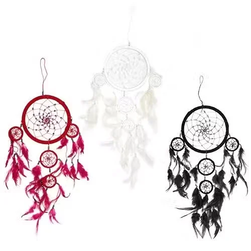 Large round dreamcatcher in black, white and red colors.