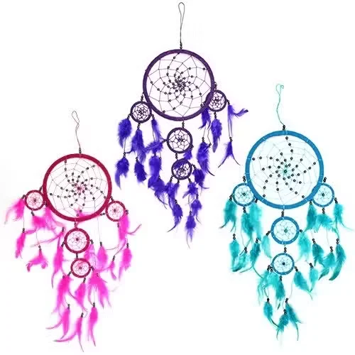 Turquoise dreamcatcher with pink and purple accents, large round Bali style design