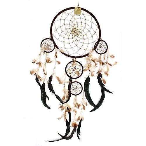 Large round Bali dreamcatcher in cream, coffee and chocolate tones