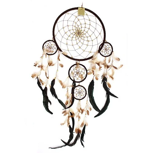 XL round dreamcatcher in cream, coffee and chocolate colors, a stylish Bali wall décor piece