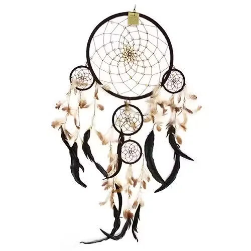 XL round Bali dreamcatcher featuring a cream coffee chocolate dreamcatcher pattern