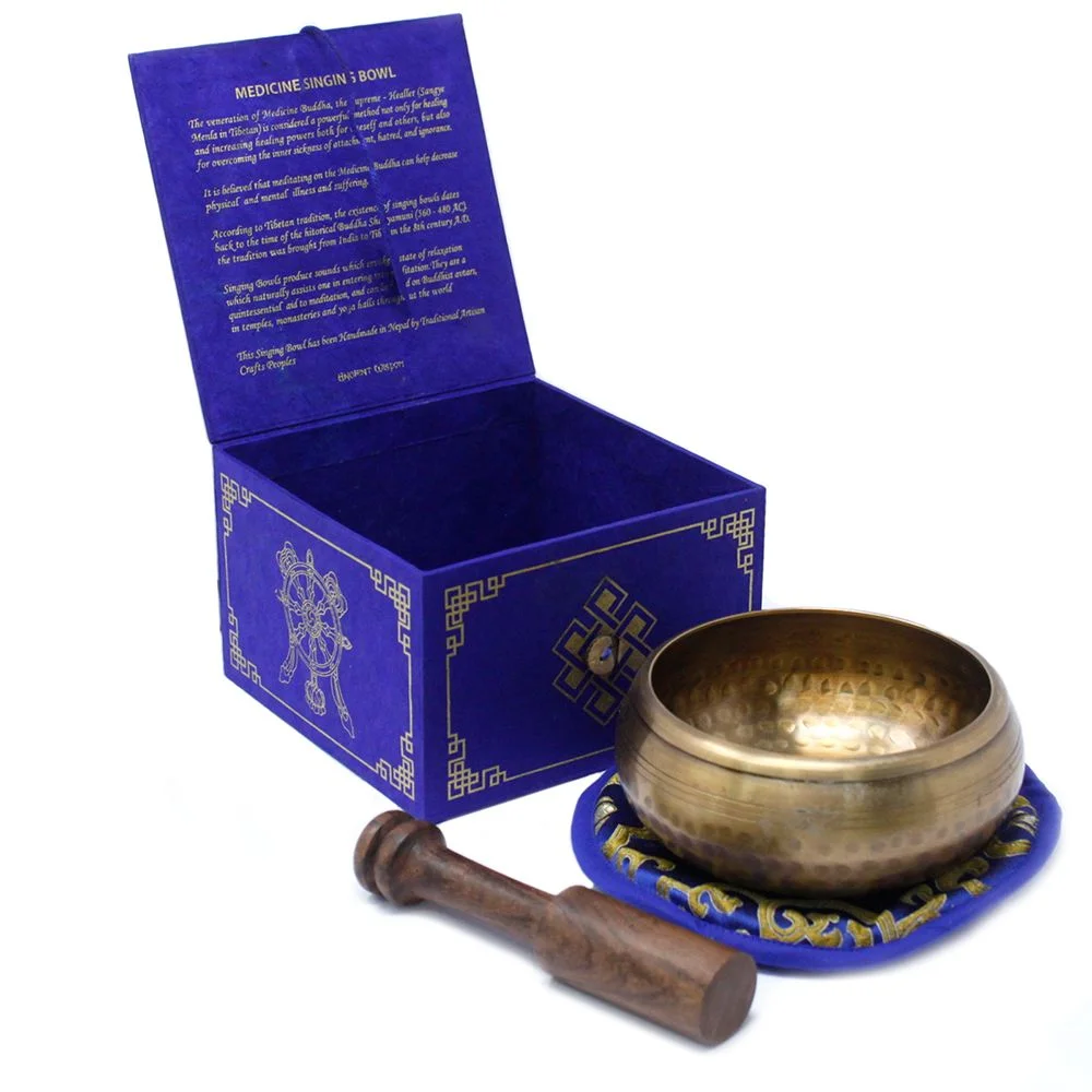 Set of Medicine Buddha singing bowls, 10cm diameter, each at least 500g.