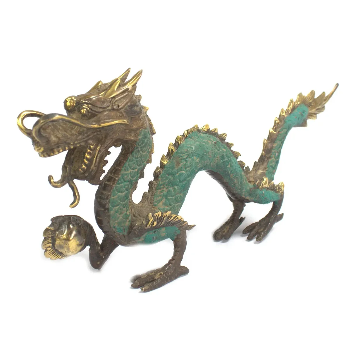27cm fengshui med dragon perched on a ball, decorative ceramic figure