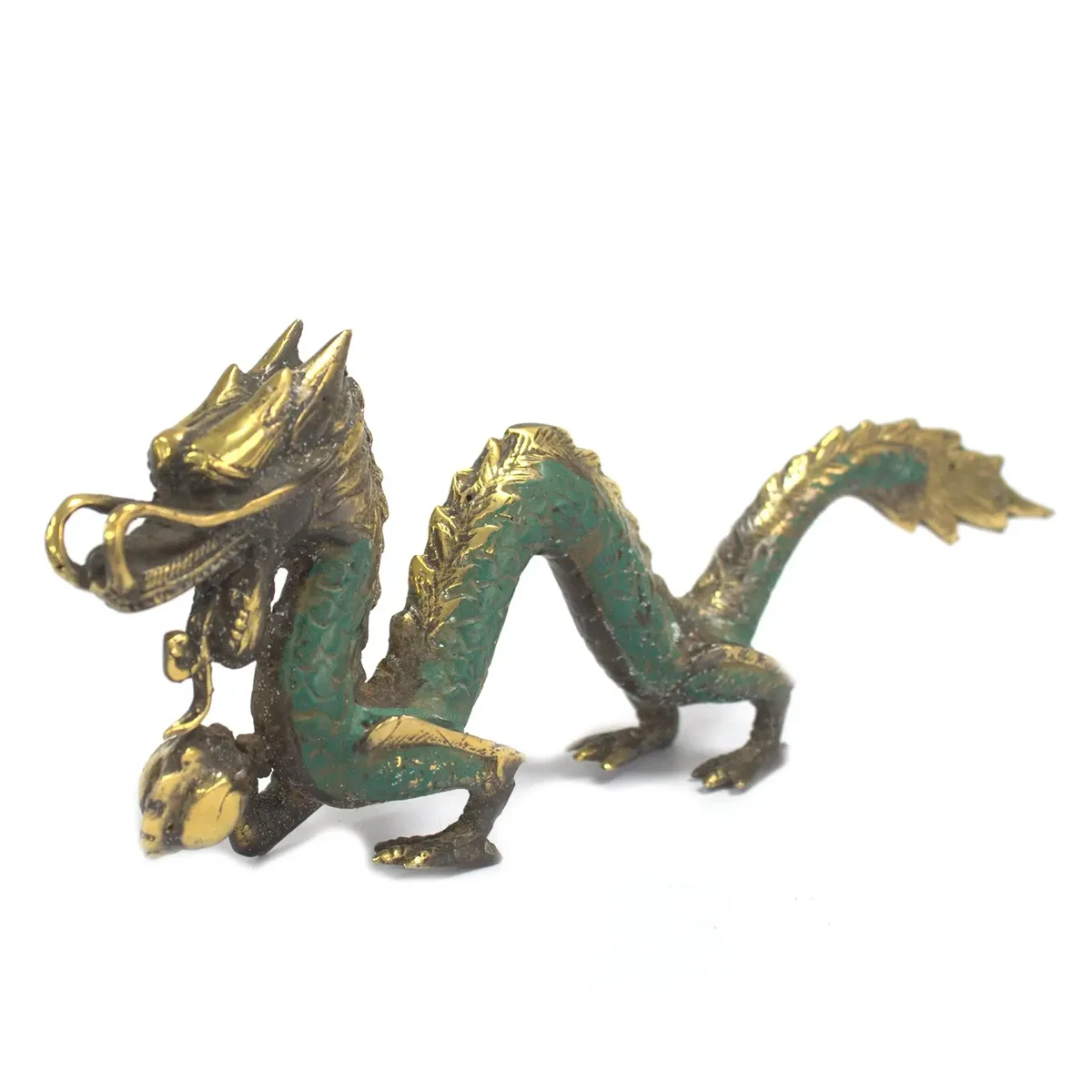 Small dragon ornament with a ball perched on its tail, decorative 20cm Fengshui figurine.