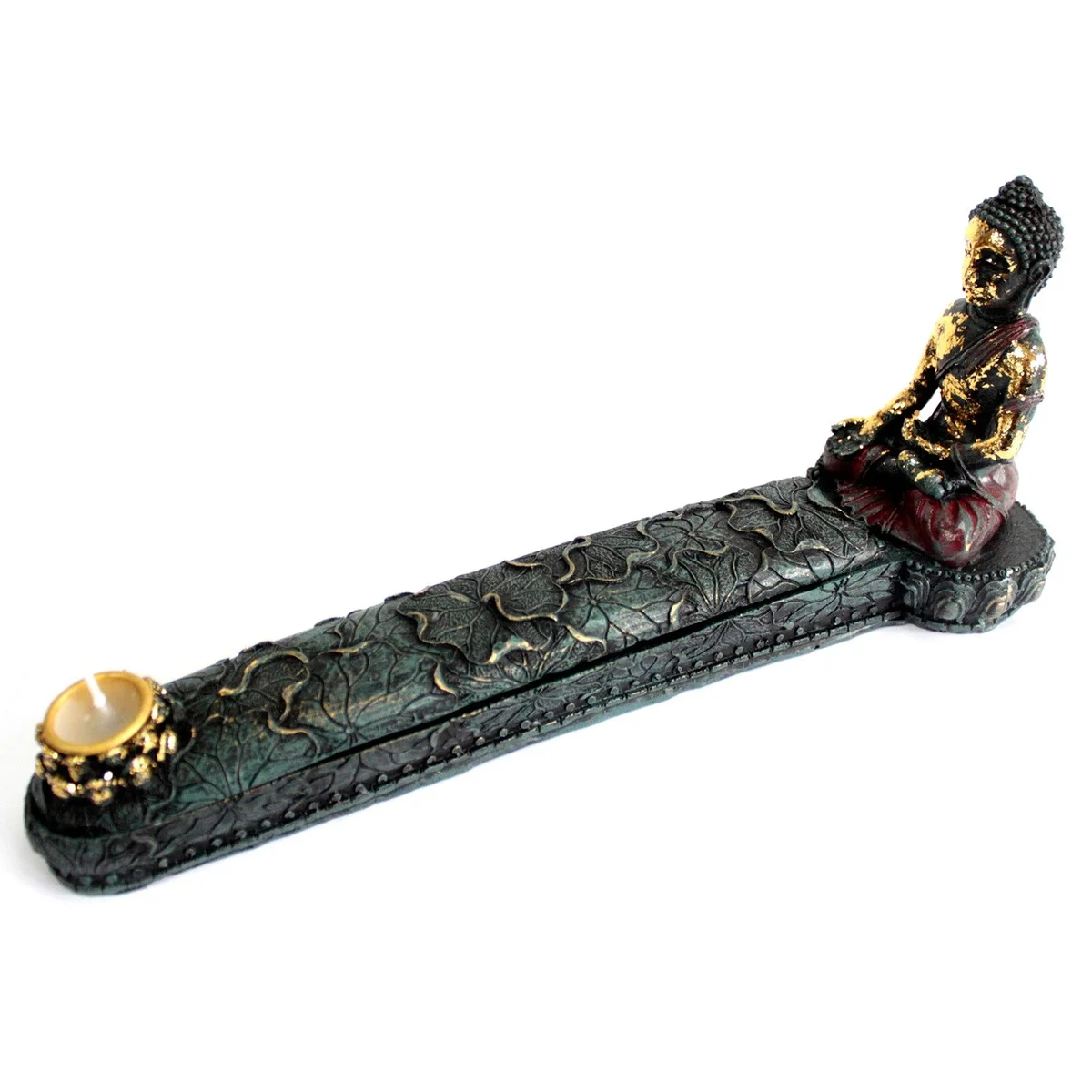 Buddha incense burner in antique style on display