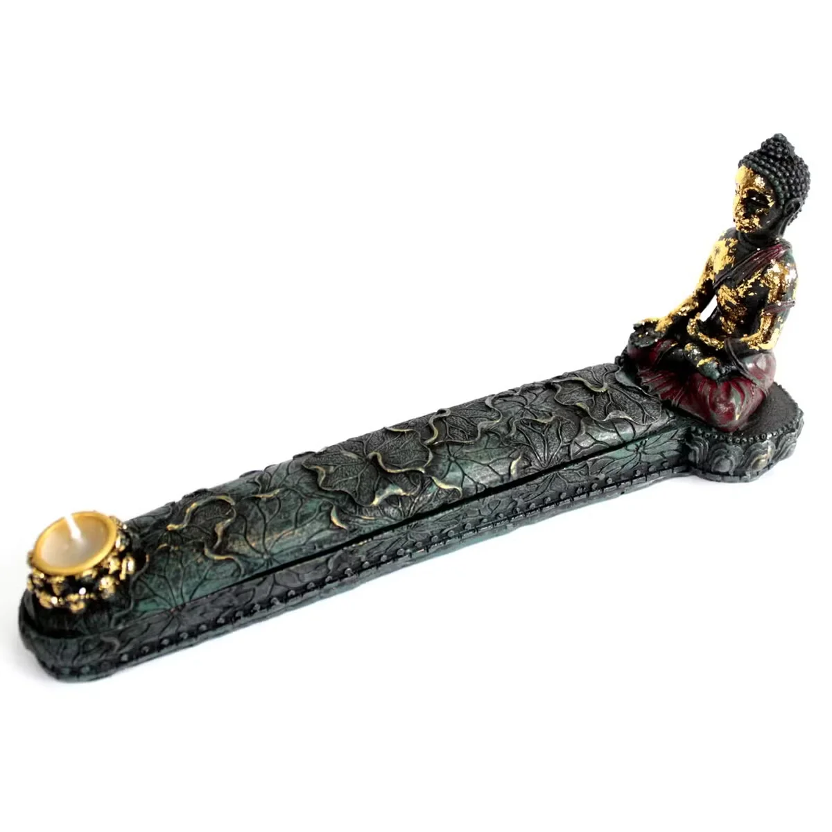 Antique Buddha incense burner with its accompanying Buddha incense box.
