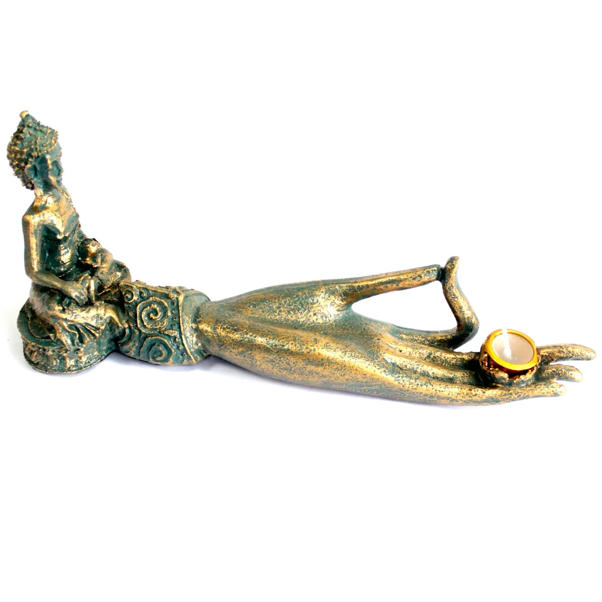 Antique Buddha hand incense burner, ceramic base with carved Buddha figure, designed for burning incense sticks.