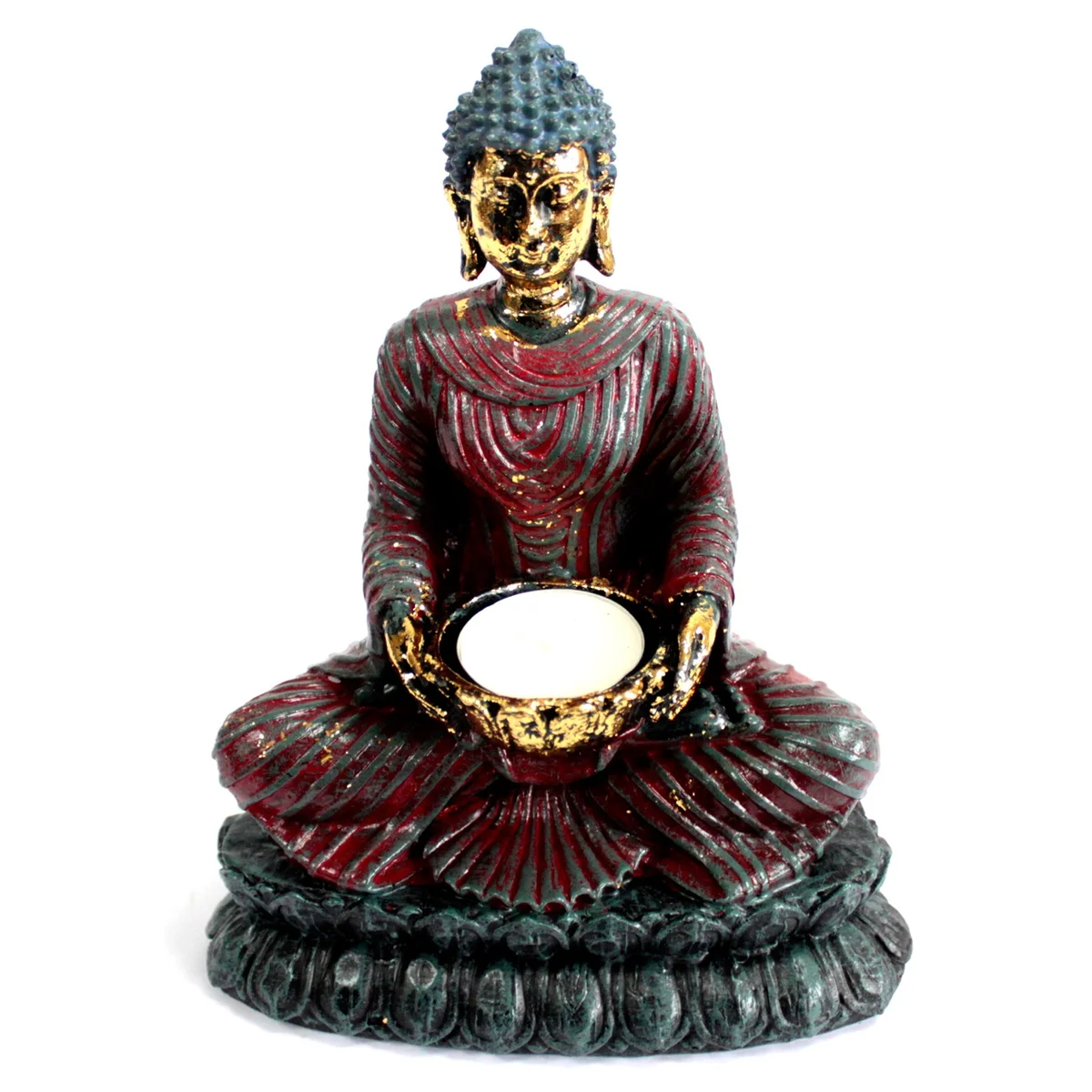 Antique Buddha devotee candle holder, carved ceramic figure with candle inside, spiritual décor