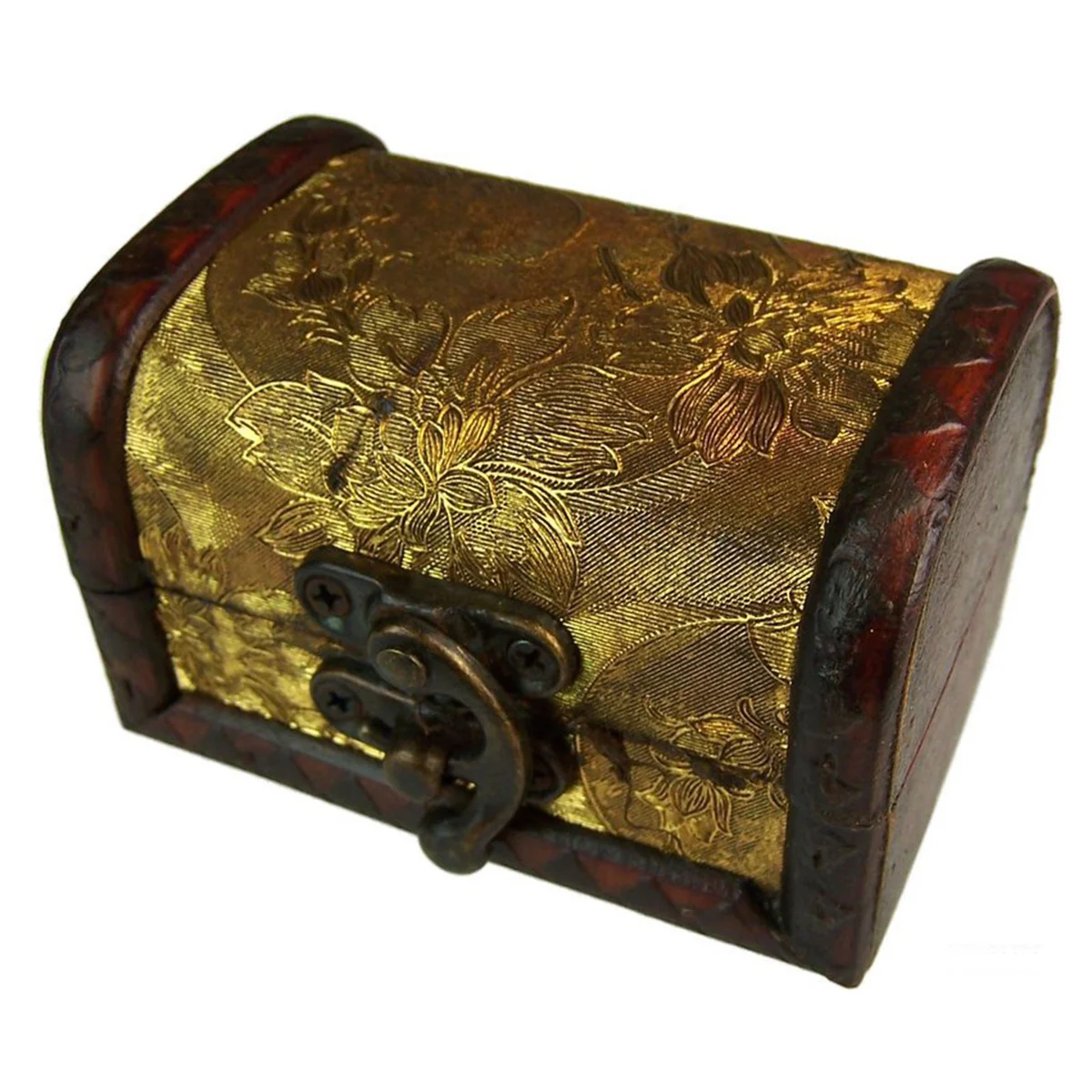 Gold panel med colonial box with raised edge design, polished finish, closed lid, displayed on neutral background.