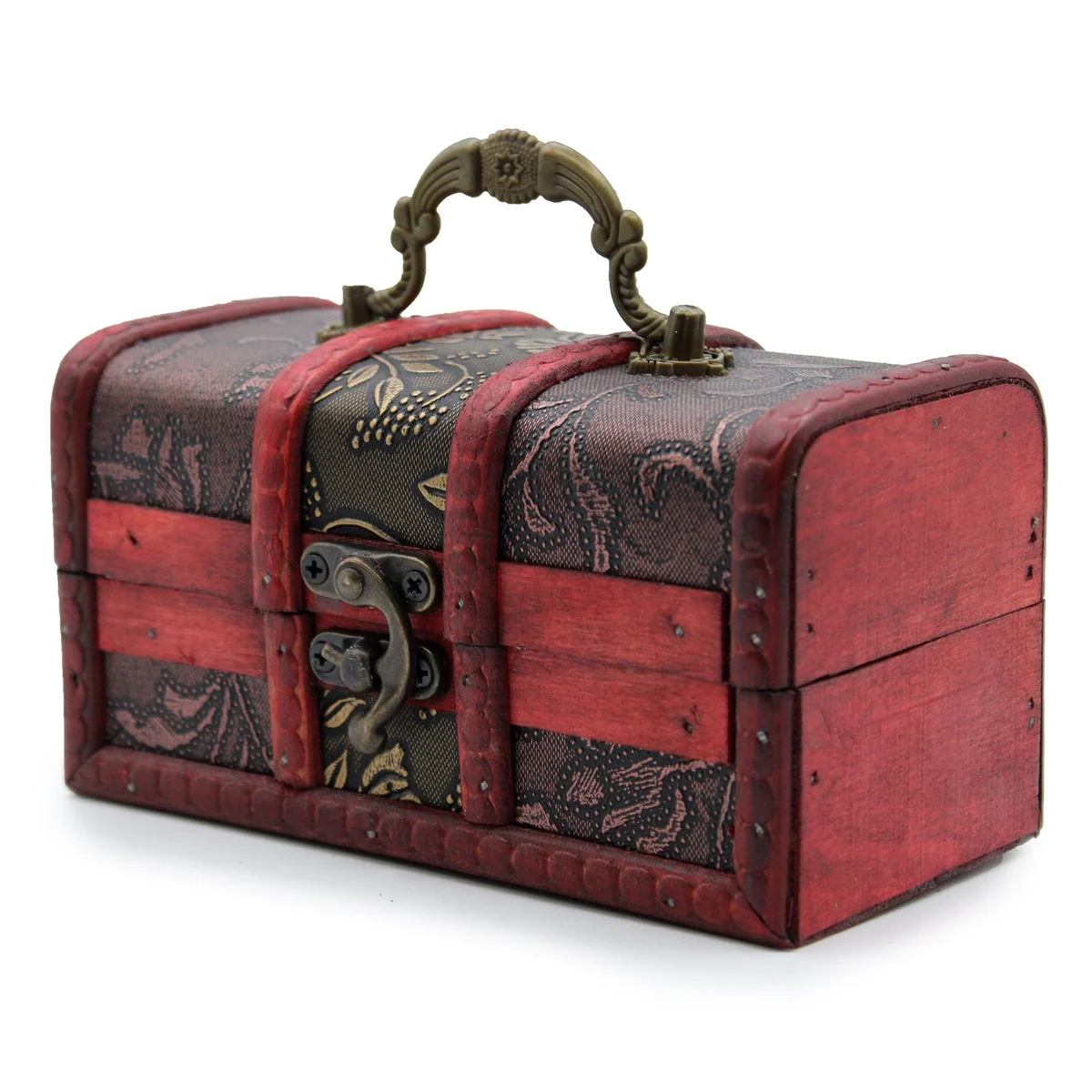 Large gold colonial box featuring a rectangular shape and decorative panel detailing.