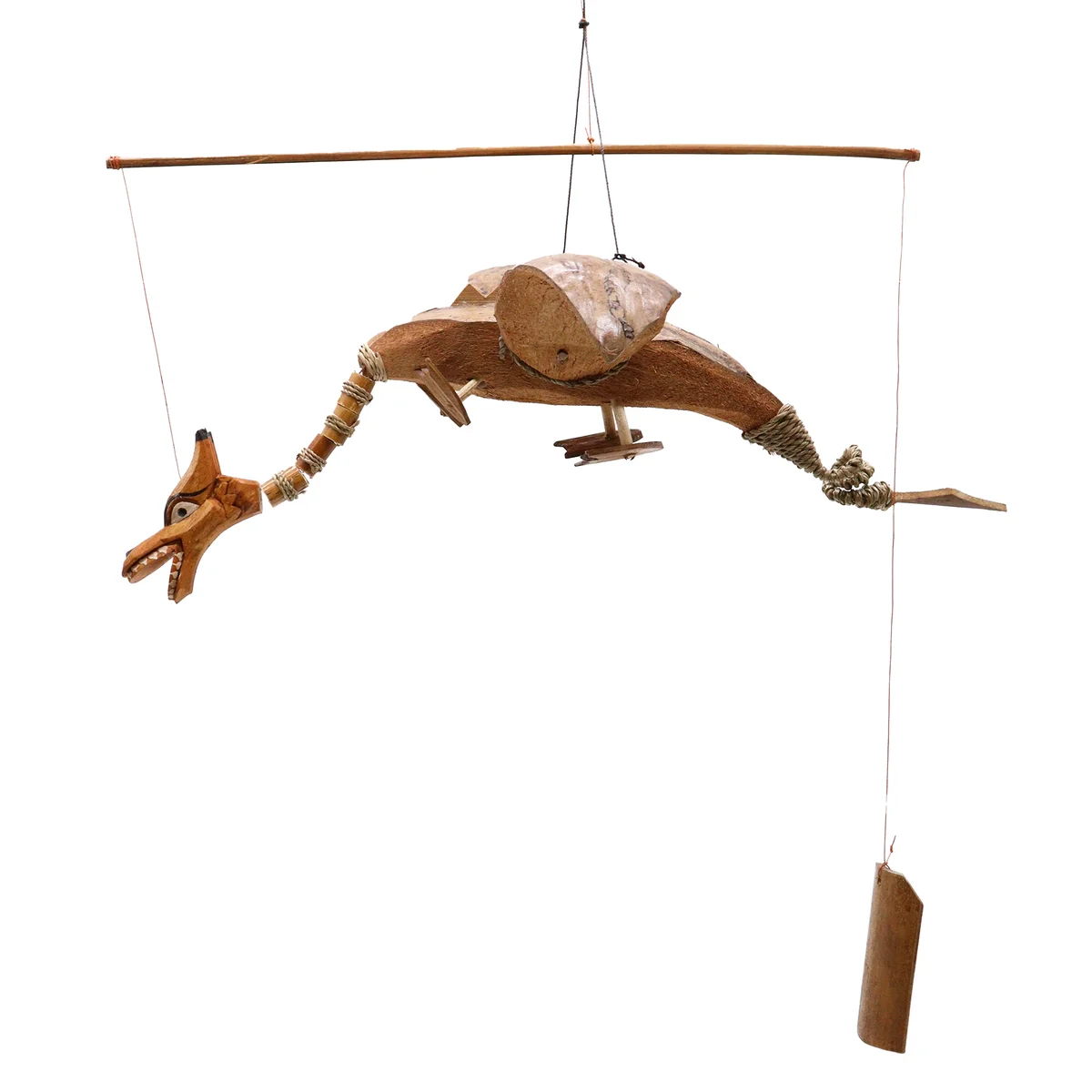 Natural coconut dragon nursery mobile, 37cm high, hanging in nursery