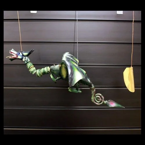 Large green dragon mobile in coconut style, hanging as decorative accessory, 50cm in length.