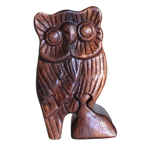 Bali magic owl box with carved owl motif on wooden lid