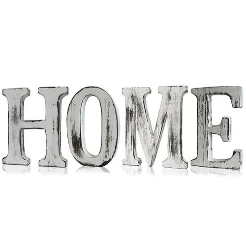 Shabby chic letters arranged on a wall, styled as home decor letters.