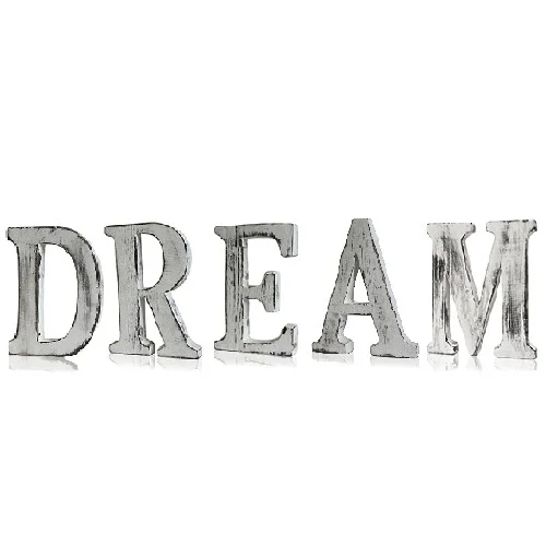 Shabby chic letters spelling DREAM arranged in a set of five with a vintage distressed finish.