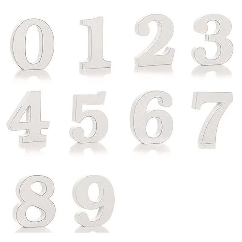 Close-up of shabby chic numbers 1 through 0 on a stylish wall decor.