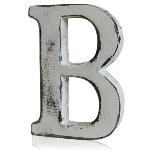 Single letter B in shabby chic wall letters style, displayed on a wall.