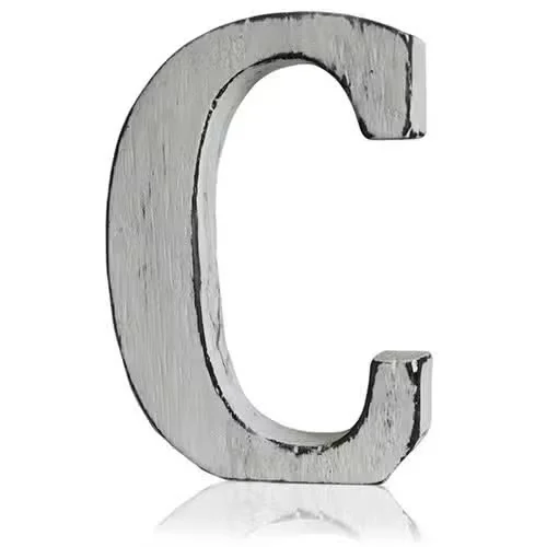 Shabby chic C wall letter with distressed lettering style on a decorative frame.