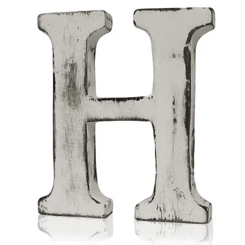 Shabby Chic letter H decor hanging on a wall, finished with worn‑brushed paint for vintage charm