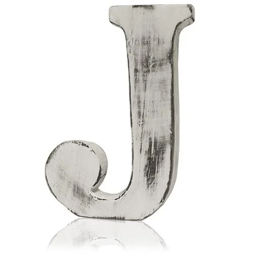 Shabby chic letter J wall decor featuring a distressed, vintage appearance.