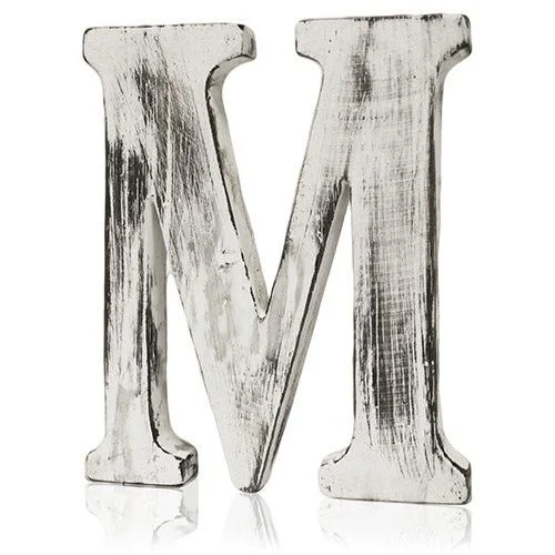 Shabby chic letters displaying the letter M in vintage distressed style