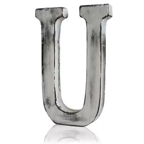 U letter displayed as part of a shabby chic alphabet with a distressed, vintage style.