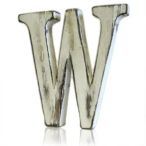 Shabby chic letters W crafted from distressed wood