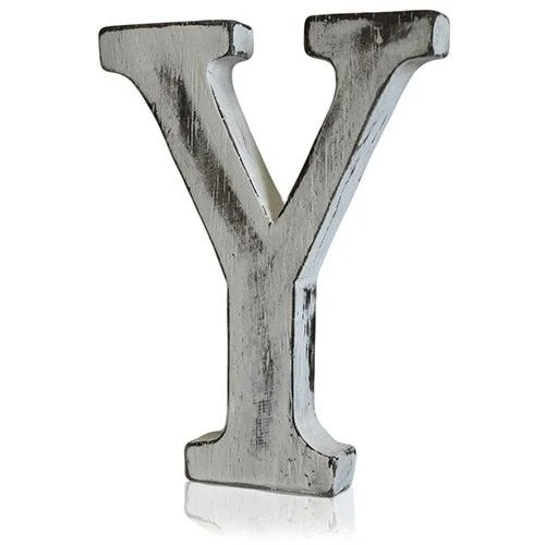 Shabby chic Y letter in rustic wooden style, vintage worn finish, highlighted by distressed edges.