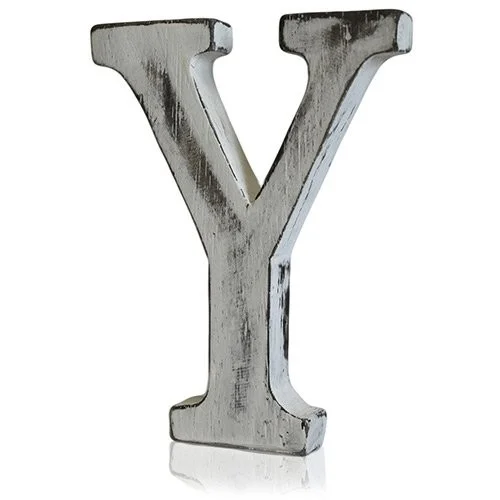 Shabby chic Y letter decor in distressed wood style.
