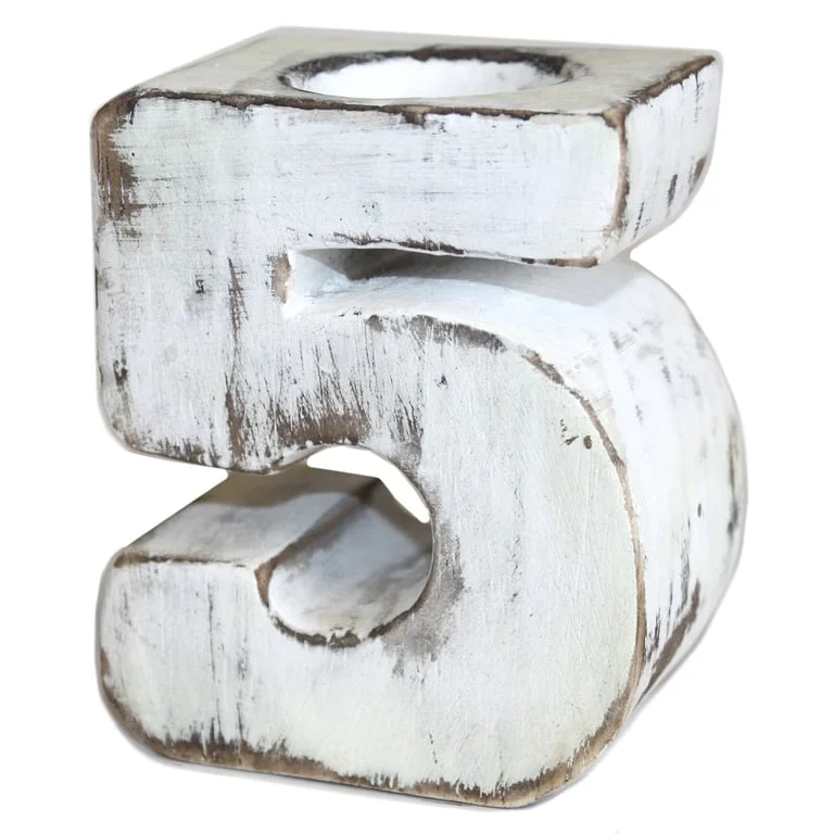 Wooden birthday number 5, carved wooden numeral with rounded edges