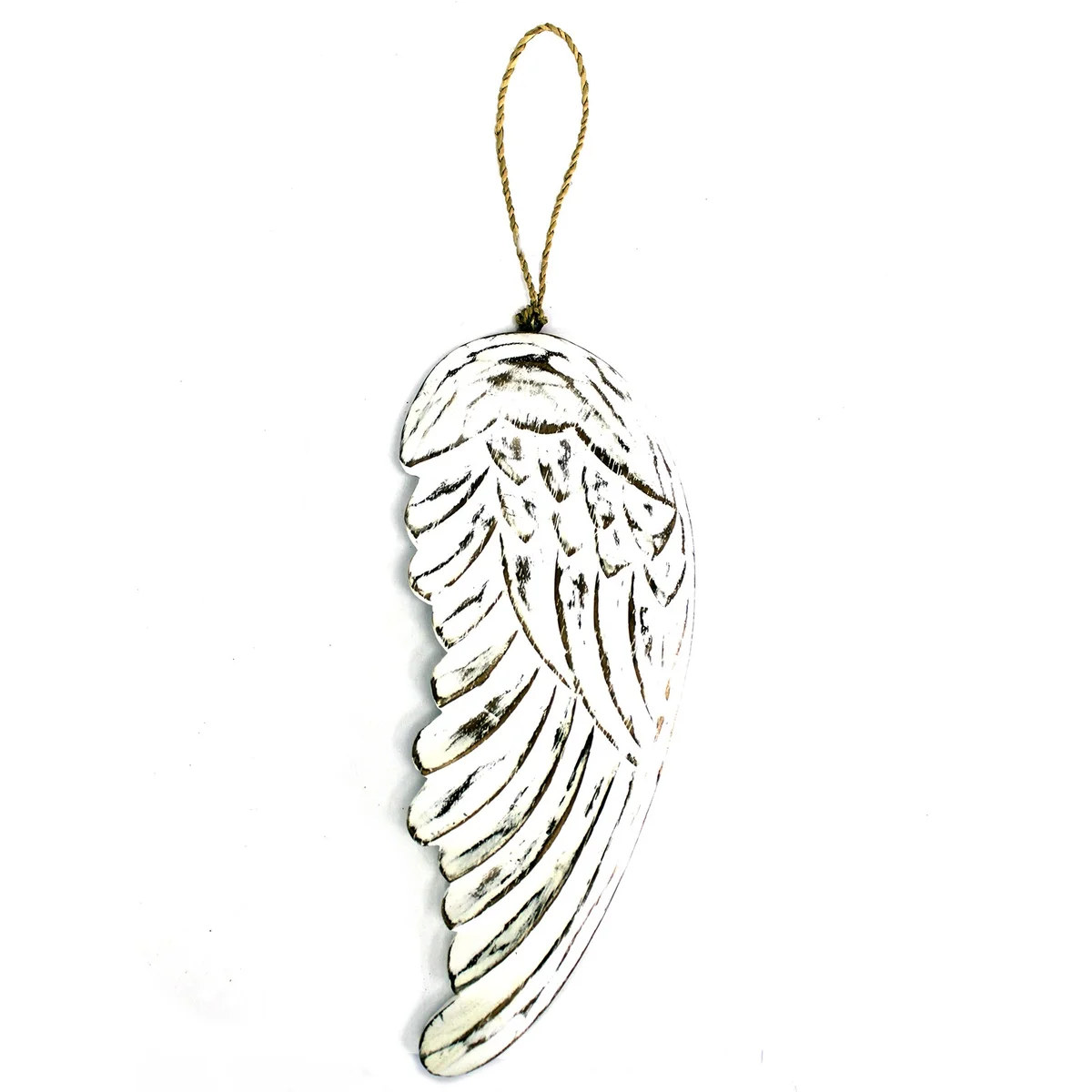 Handcrafted angel wing wall decor, 30cm high, elegant decorative piece in 3D wing shape.