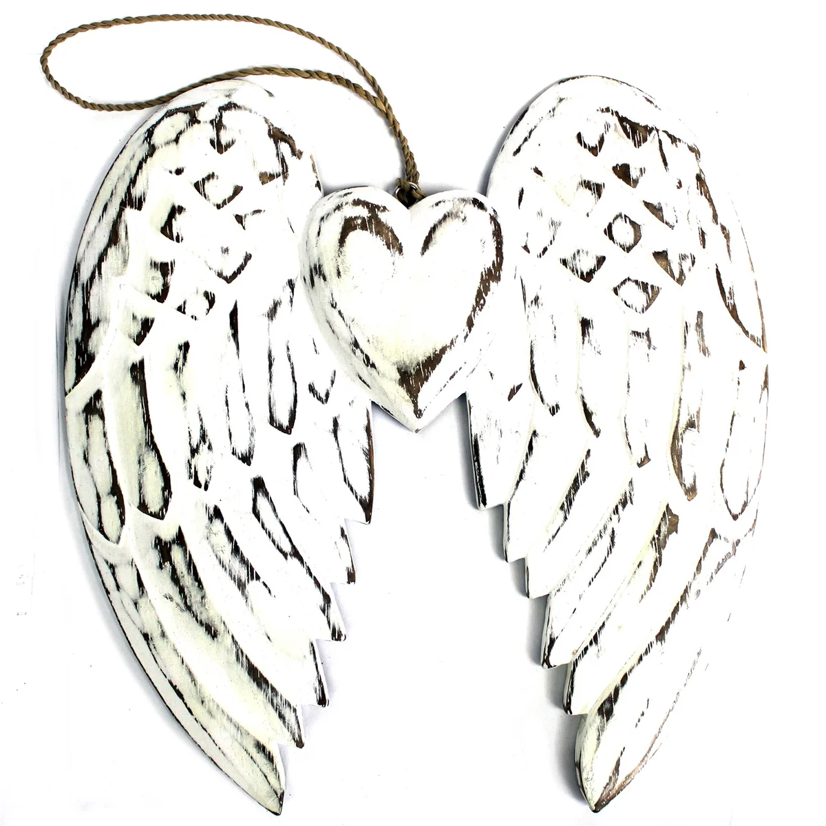 Hand‑crafted double angel wing heart in 24 cm, showing a polished wing with a hovering heart motif.