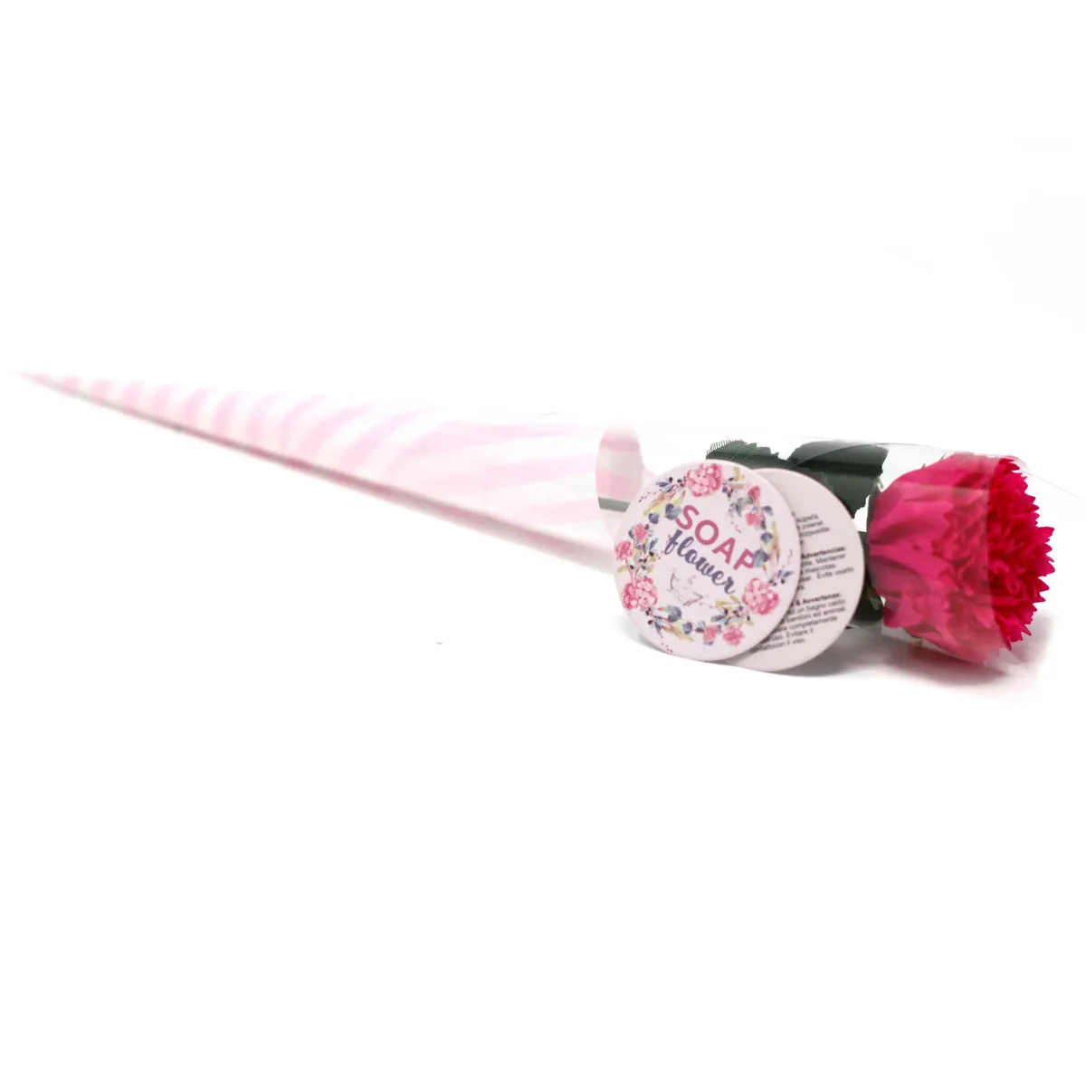 Small carnation soap flower, a delicate floral soap shape in subtle pink tones.