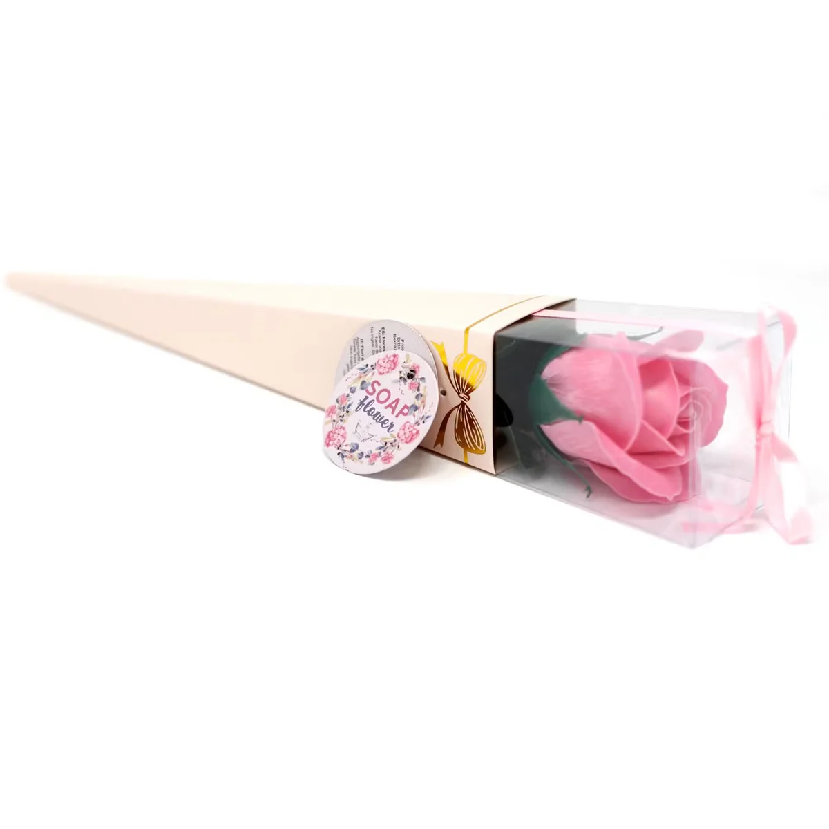Soap flower decor, medium rose shaped soap in a natural pink hue.
